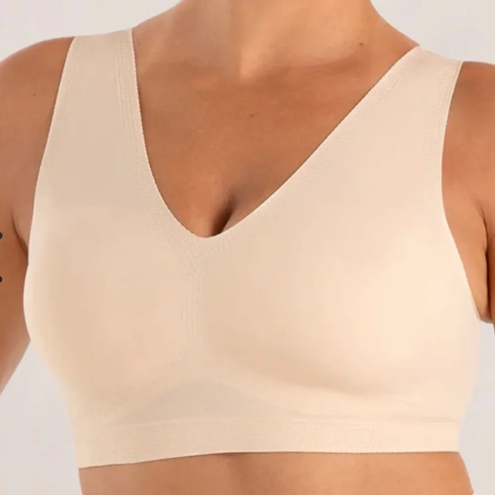 Truekind Everyday Comfort V-Neck Bralette EUC Chai Seamless Removable Cups Large